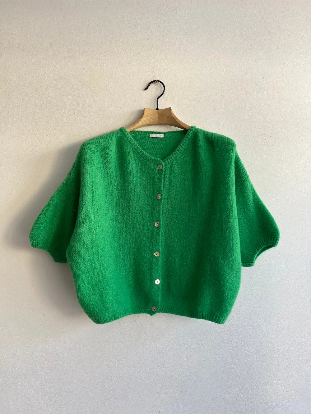 Cropped Sleeve Mohair Cardigan Emerald Green