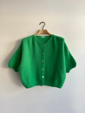 Cropped Sleeve Mohair Cardigan Emerald Green