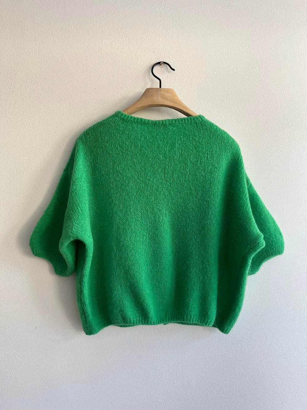 Cropped Sleeve Mohair Cardigan Emerald Green