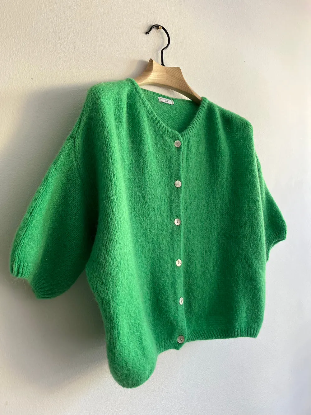 Cropped Sleeve Mohair Cardigan Emerald Green