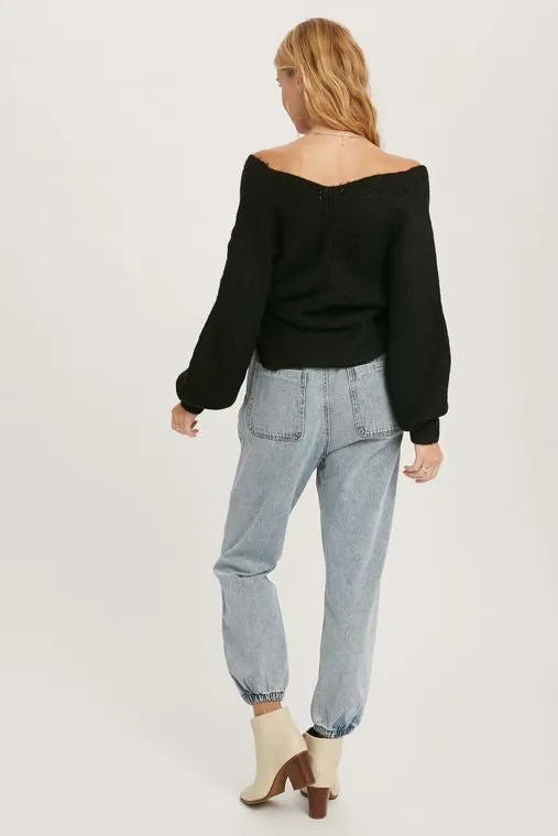 CROSSOVER RIBBED PULLOVER