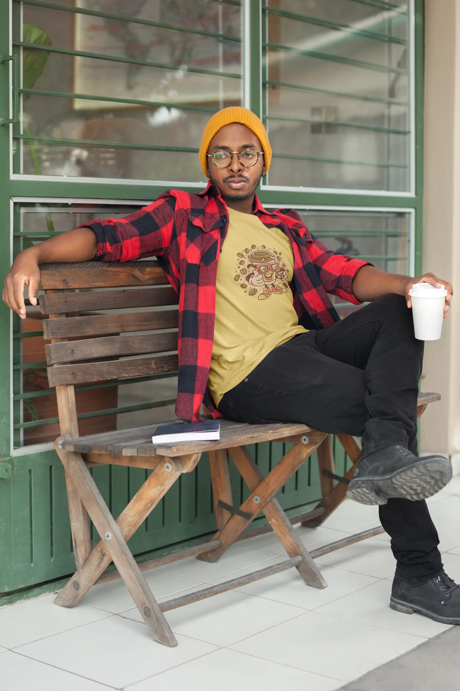Cup With Coffee Beans Printed T-shirt for men