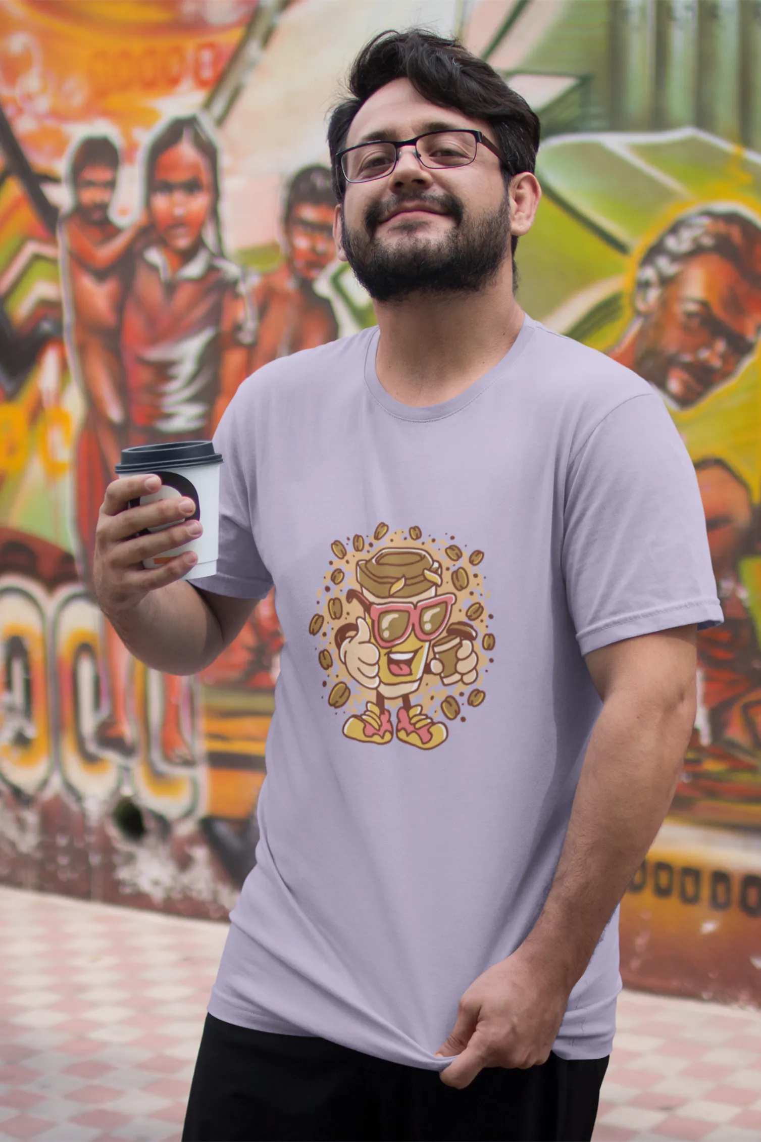 Cup With Coffee Beans Printed T-shirt for men