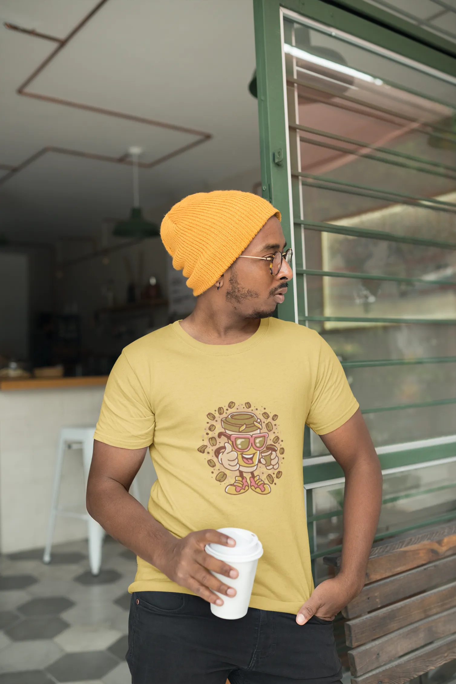 Cup With Coffee Beans Printed T-shirt for men