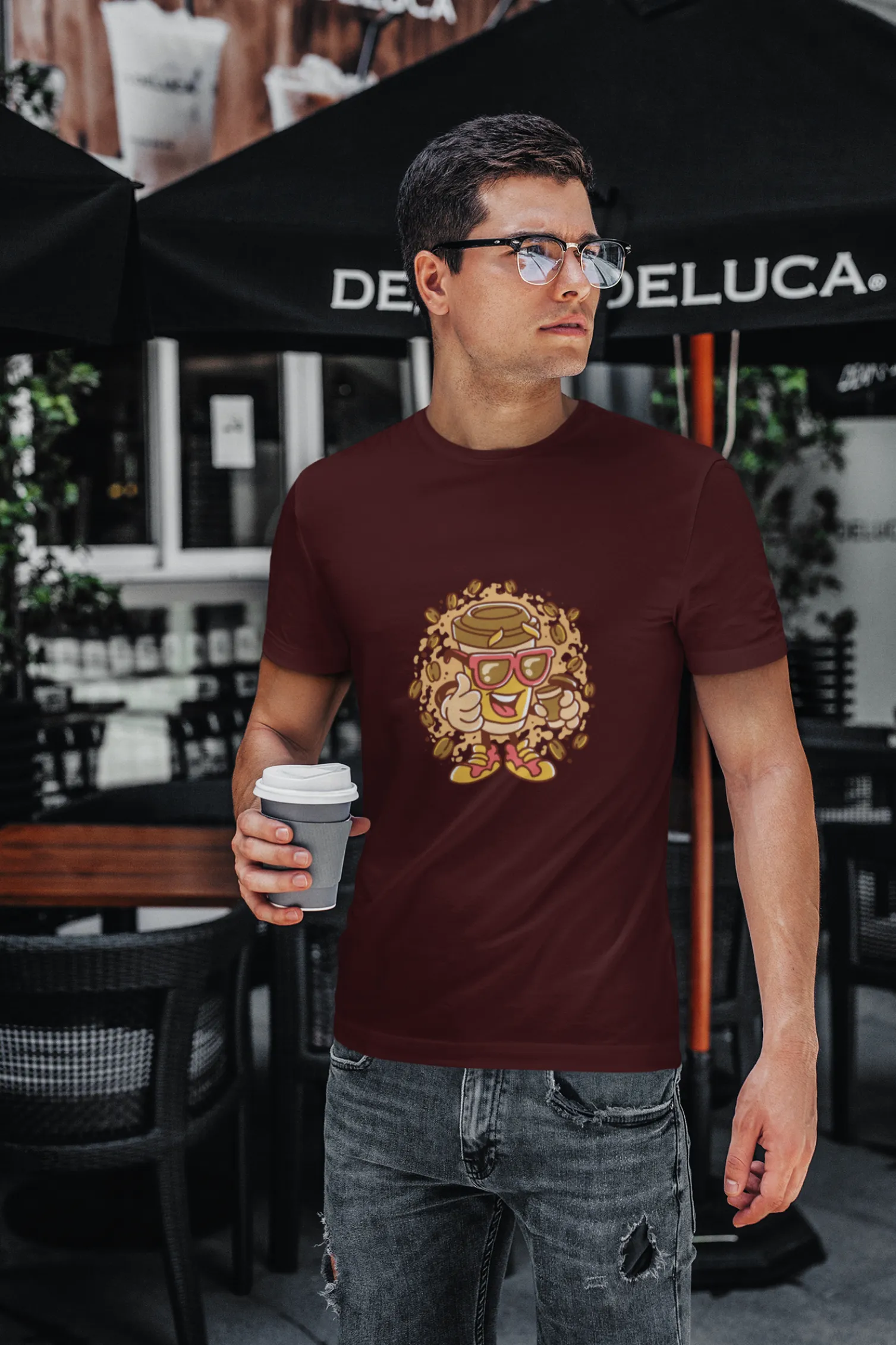 Cup With Coffee Beans Printed T-shirt for men