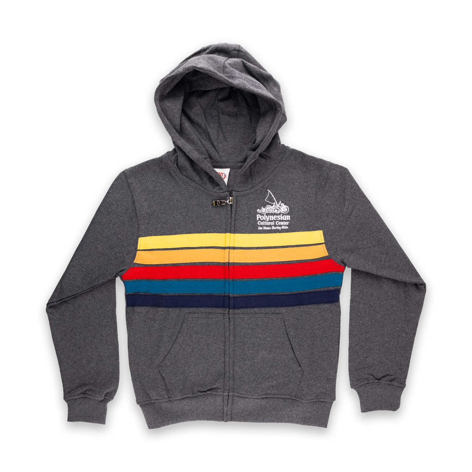 Custom Polynesian Cultural Center Logo Youth Full Zip Hoodie- Color Stripes