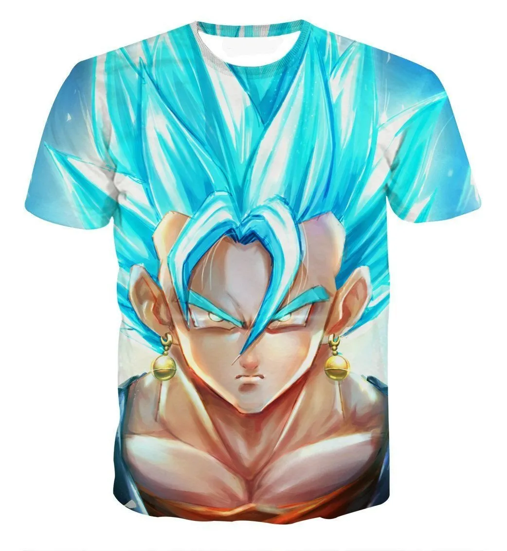 DBZ Goku God Saiyan Blue SSGSS Potara Fusion Design Trendy T-shirt