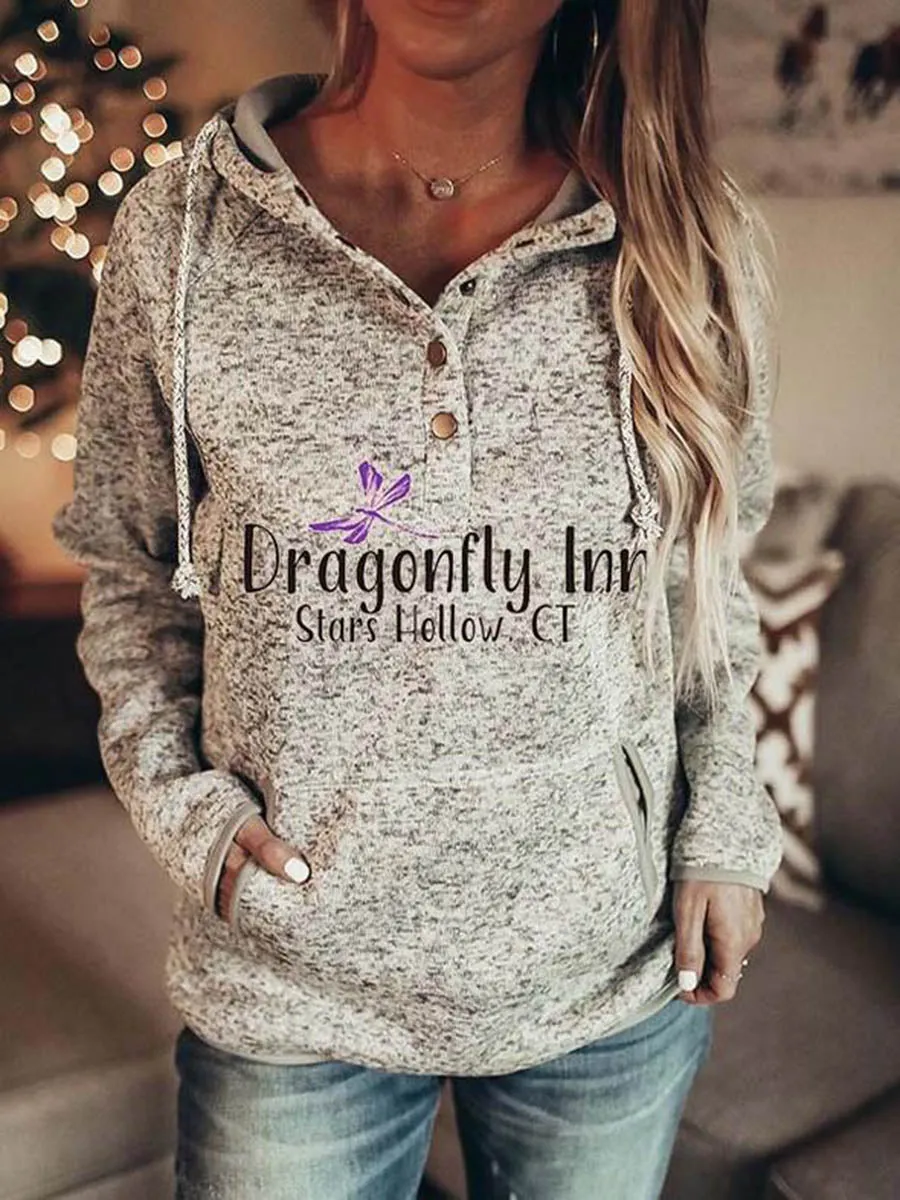 Dragonfly Printed Casual Hoodie Sweatshirt