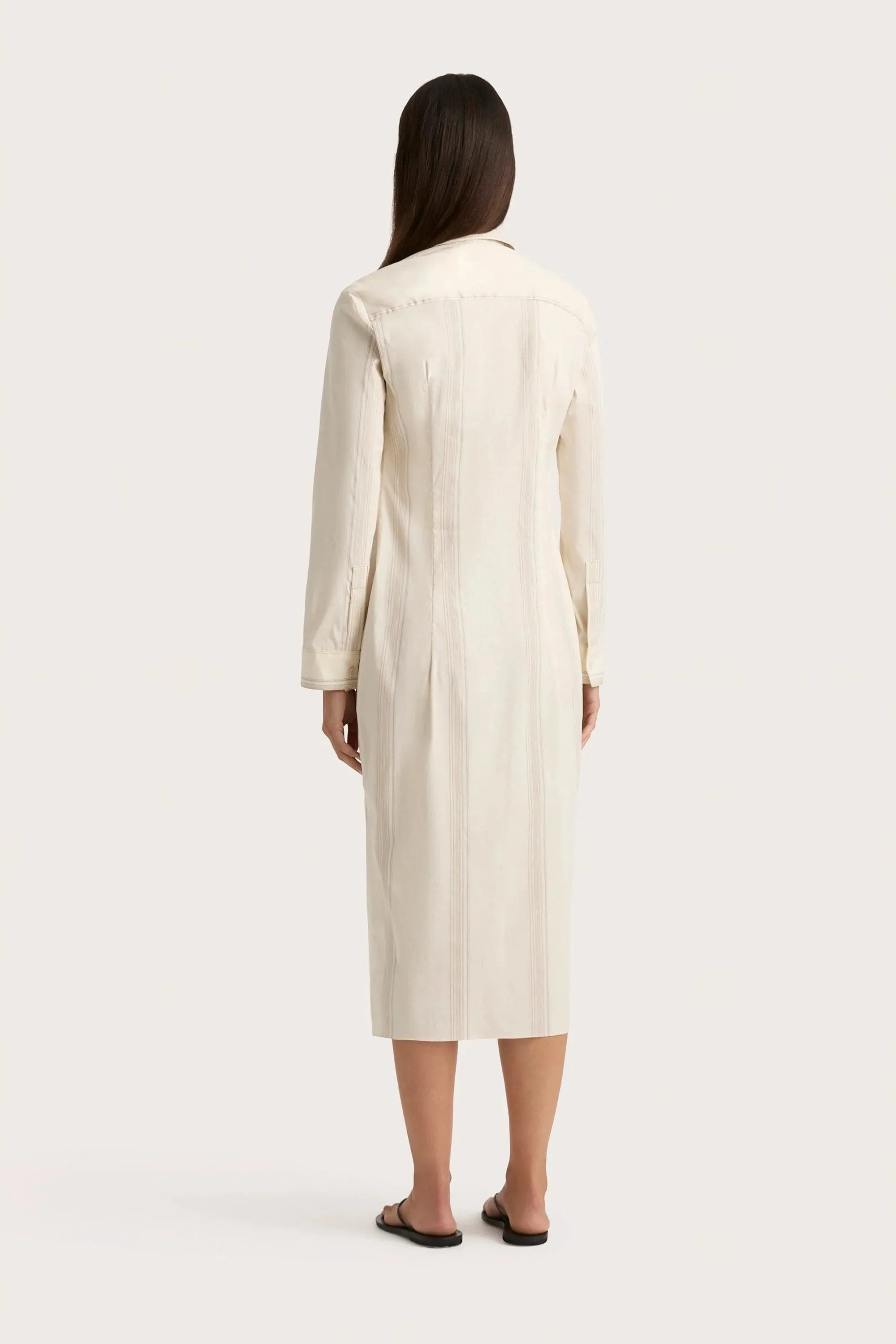 En Vau Shirt Dress Foam Taupe Stripe - Final Sale