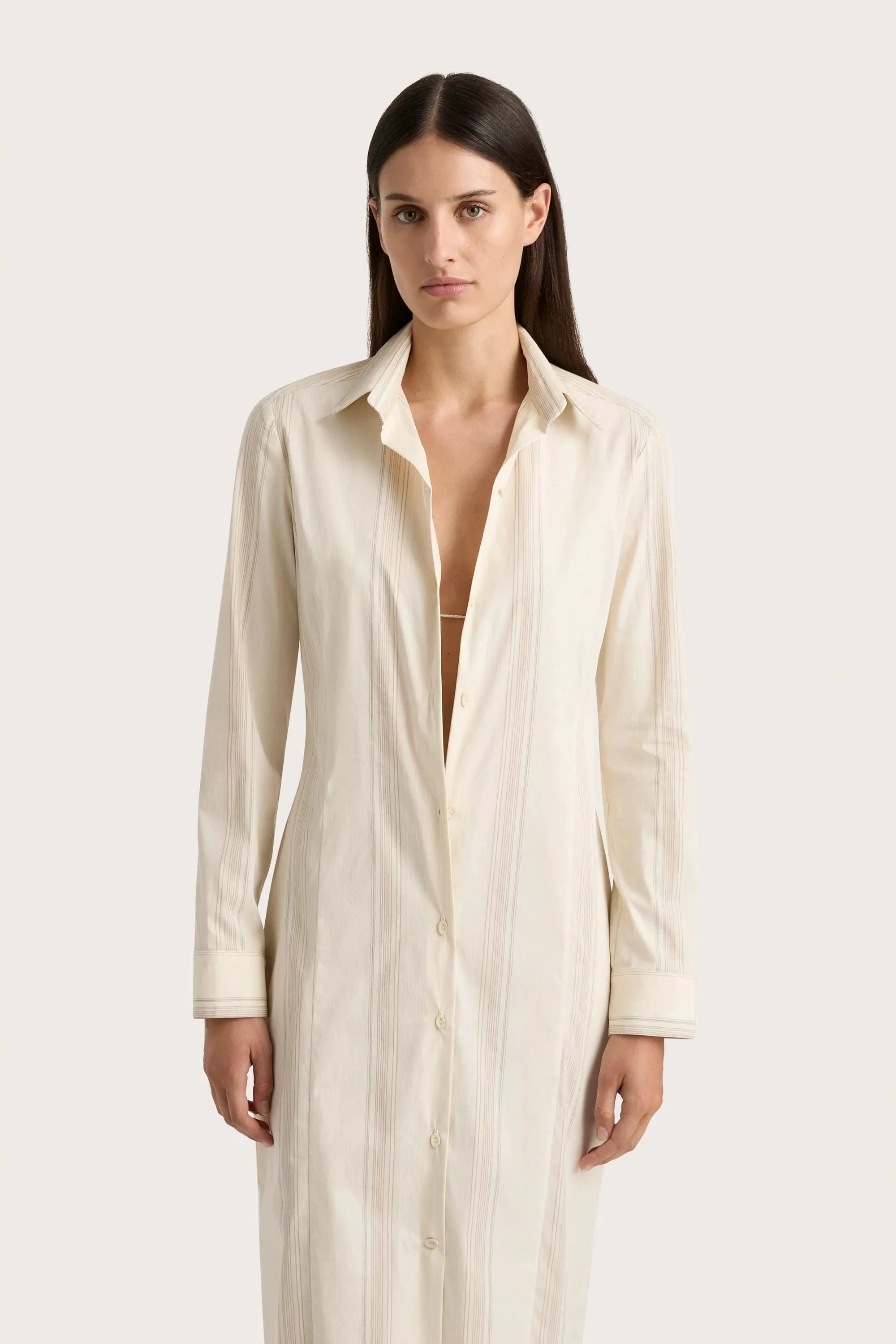 En Vau Shirt Dress Foam Taupe Stripe - Final Sale