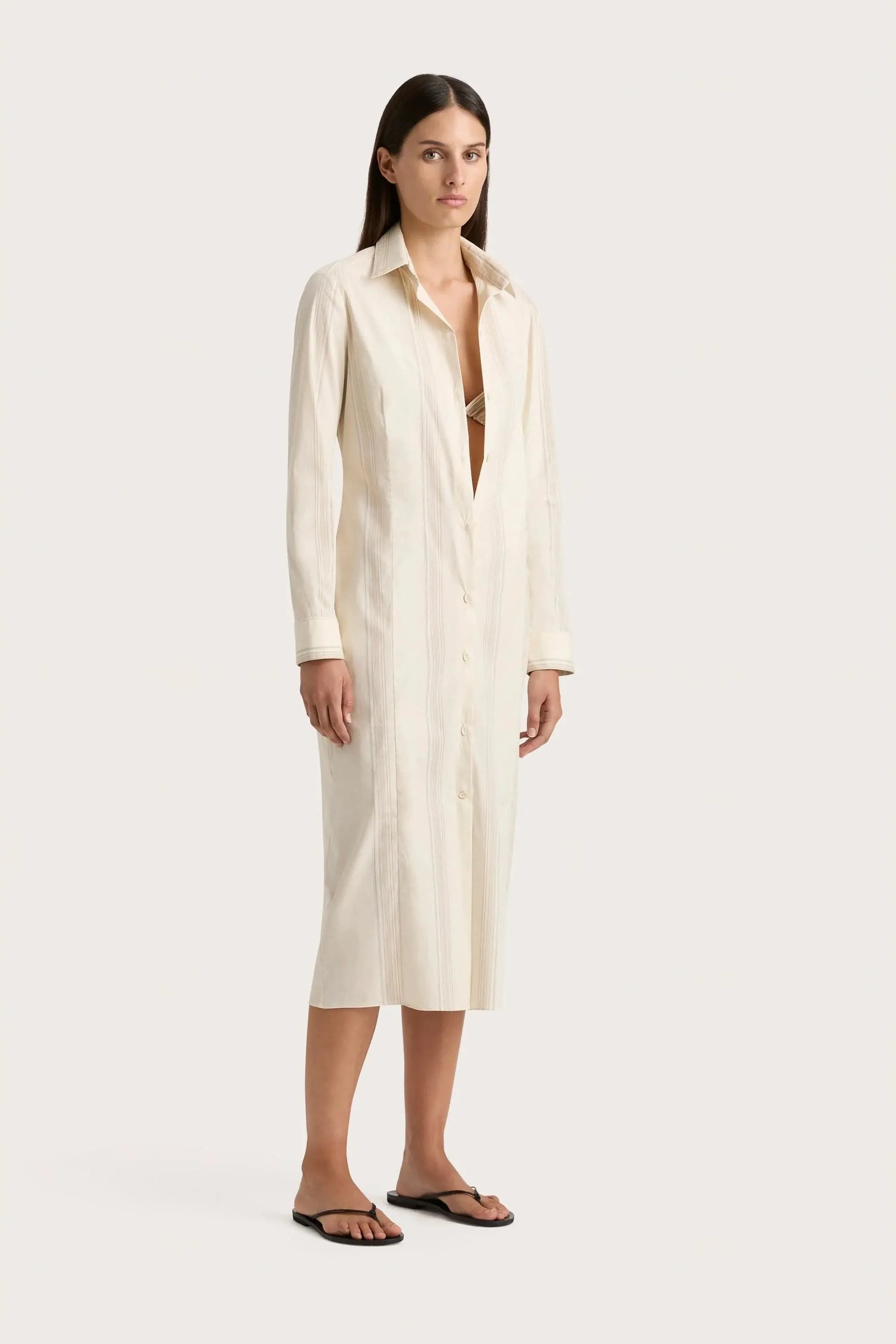 En Vau Shirt Dress Foam Taupe Stripe - Final Sale