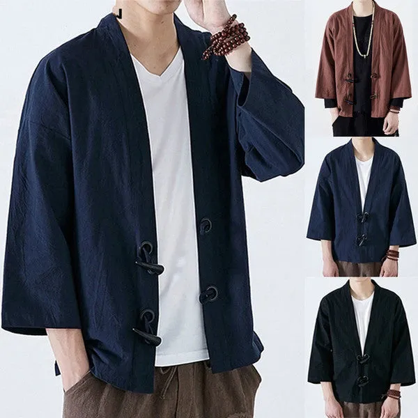 Fashion Men Japanese Yukata Casual Coat Cotton Vintage Kimono Outwear