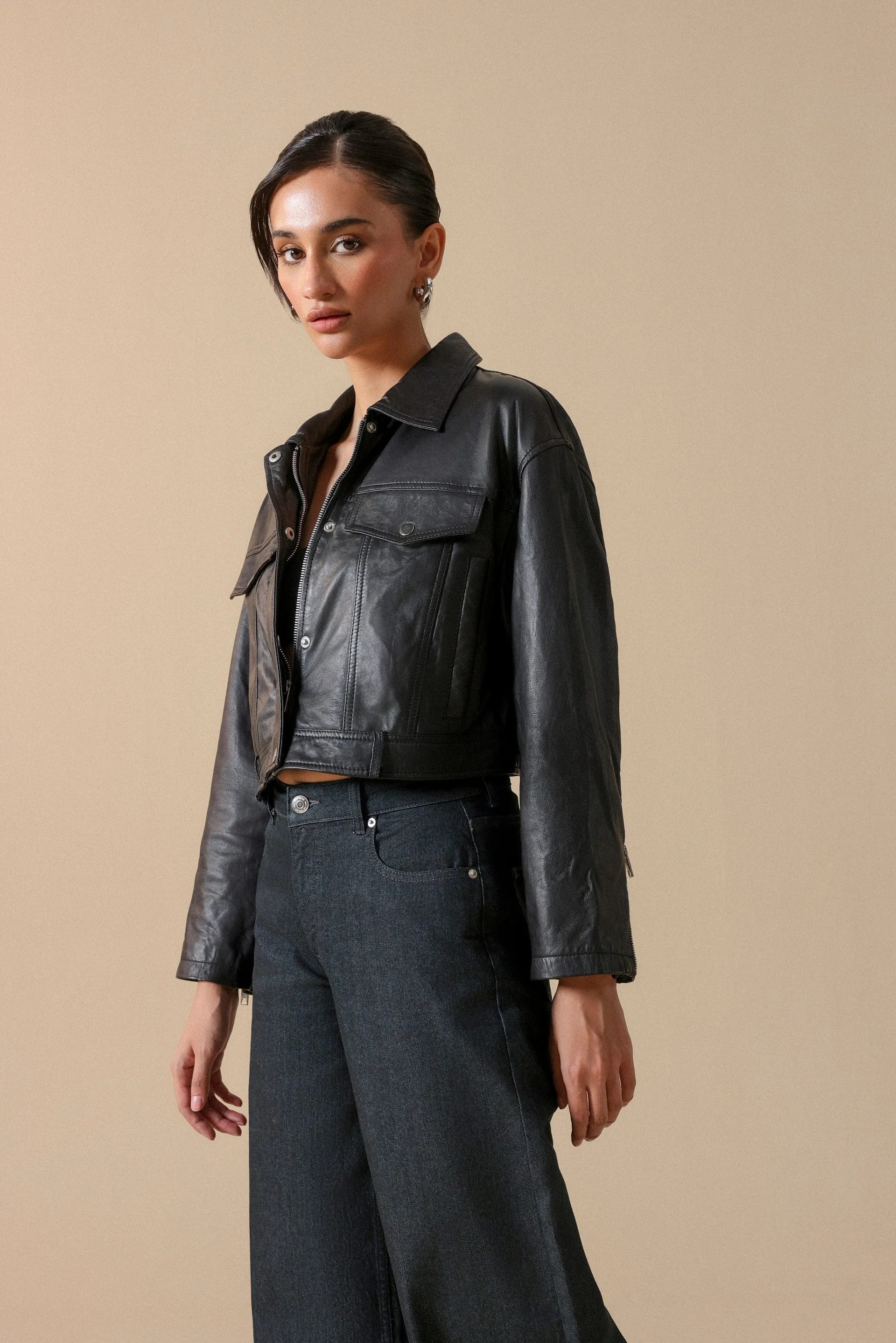 Faux Leather Trucker Jacket