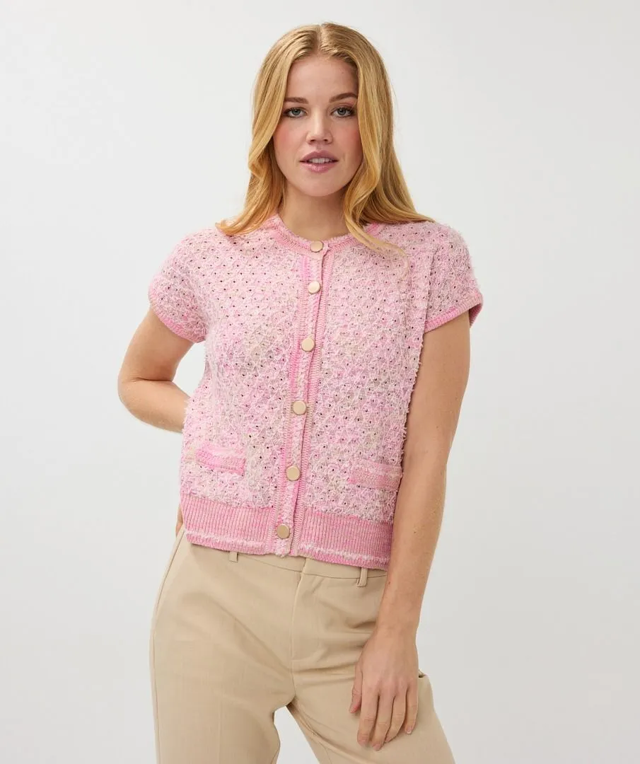 Fie Fancy Knit Short Sleeve Cardigan - EsQualo SP2502013