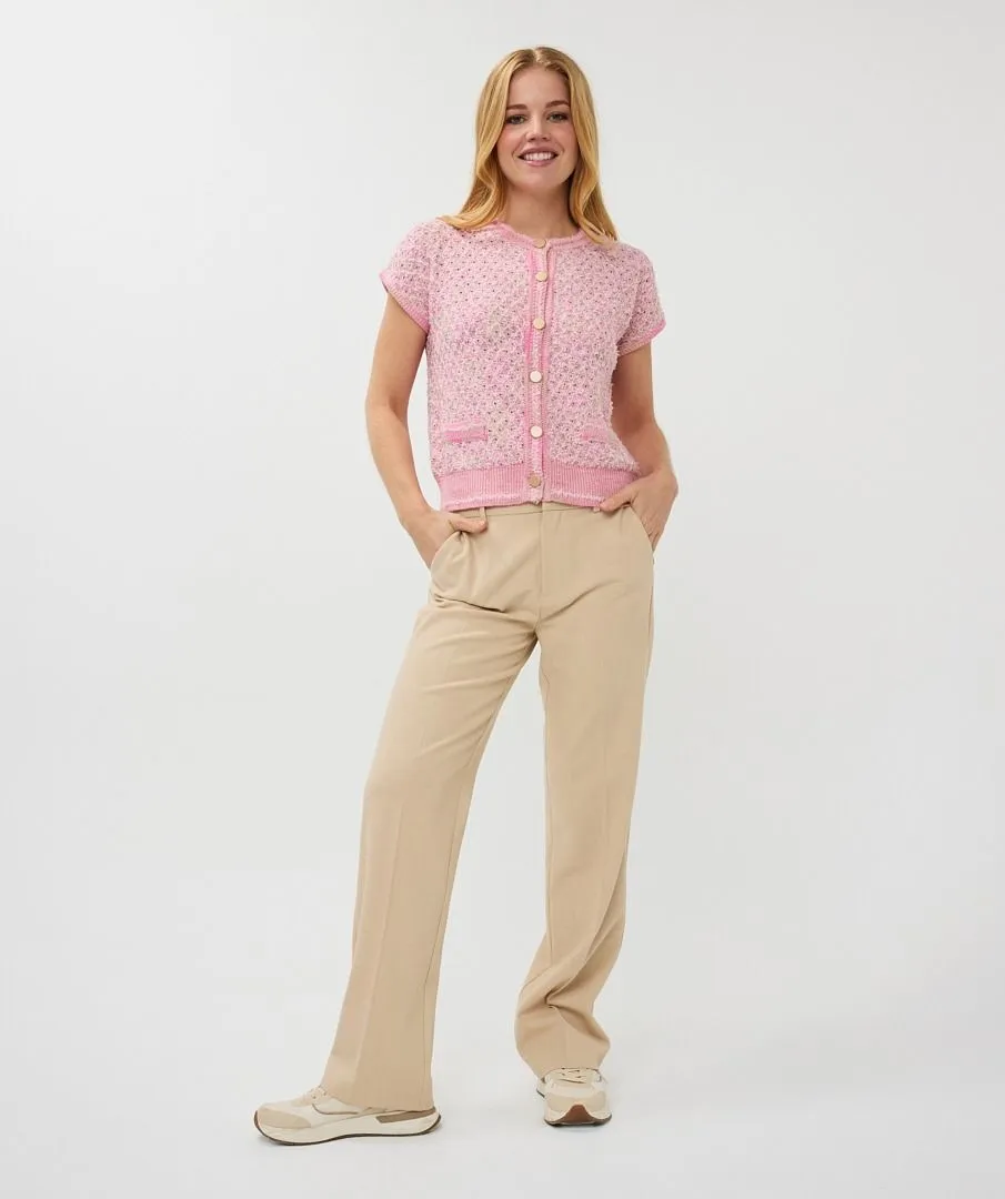 Fie Fancy Knit Short Sleeve Cardigan - EsQualo SP2502013
