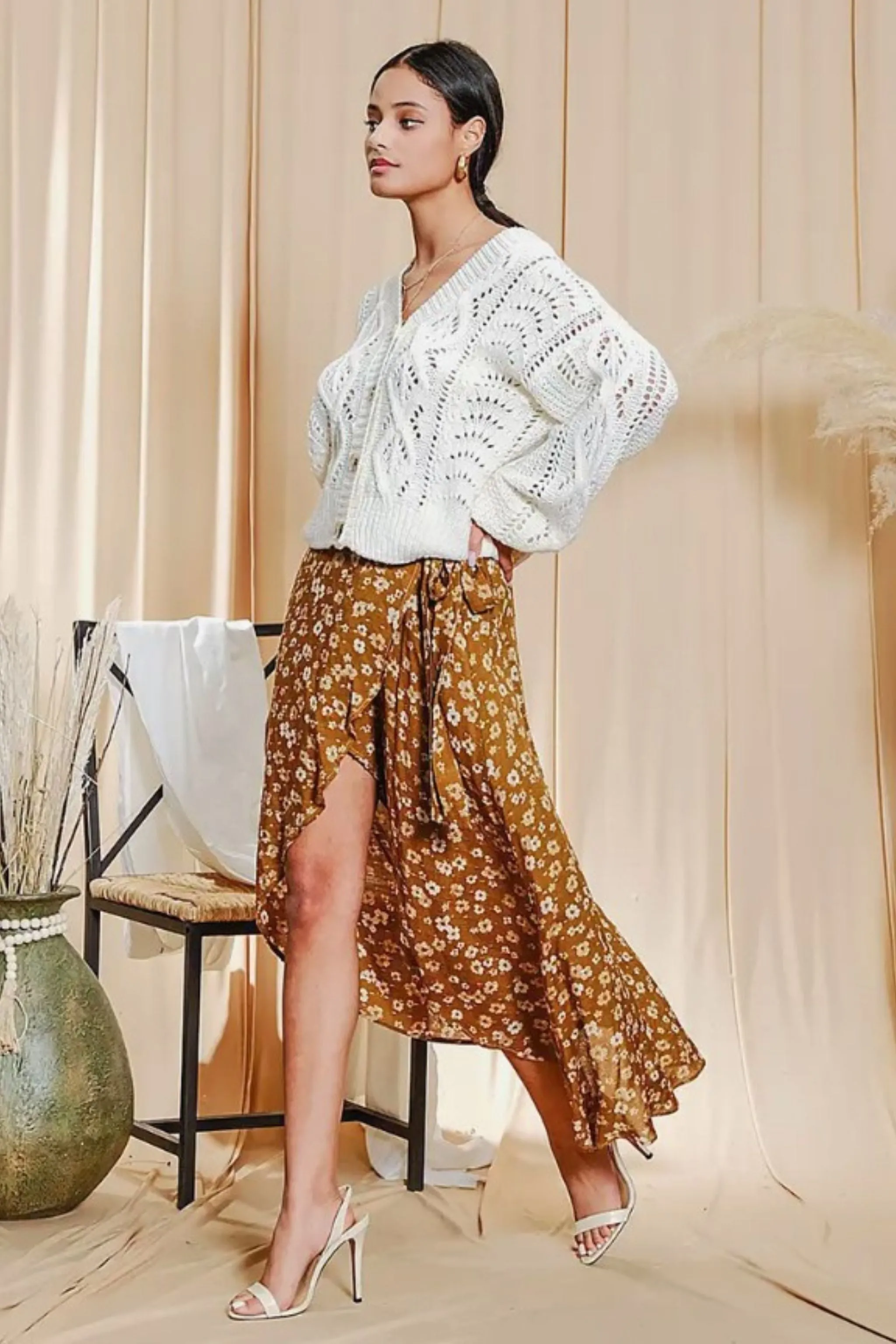 Floral Asymmetrical Maxi Skirt