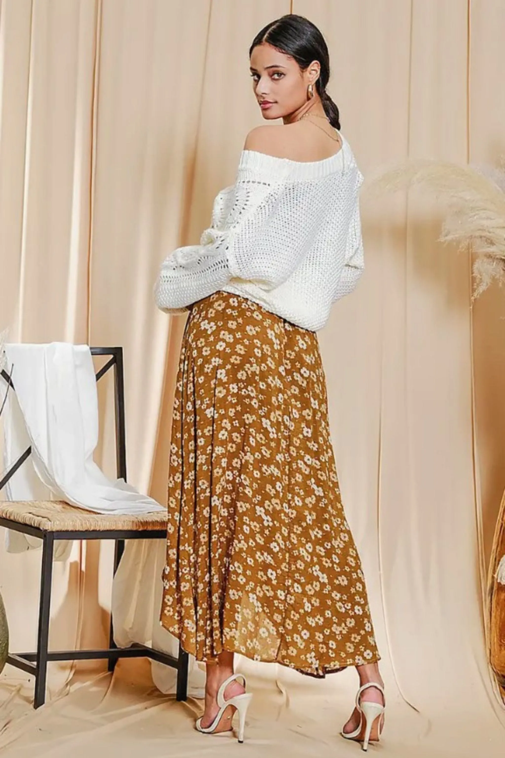 Floral Asymmetrical Maxi Skirt