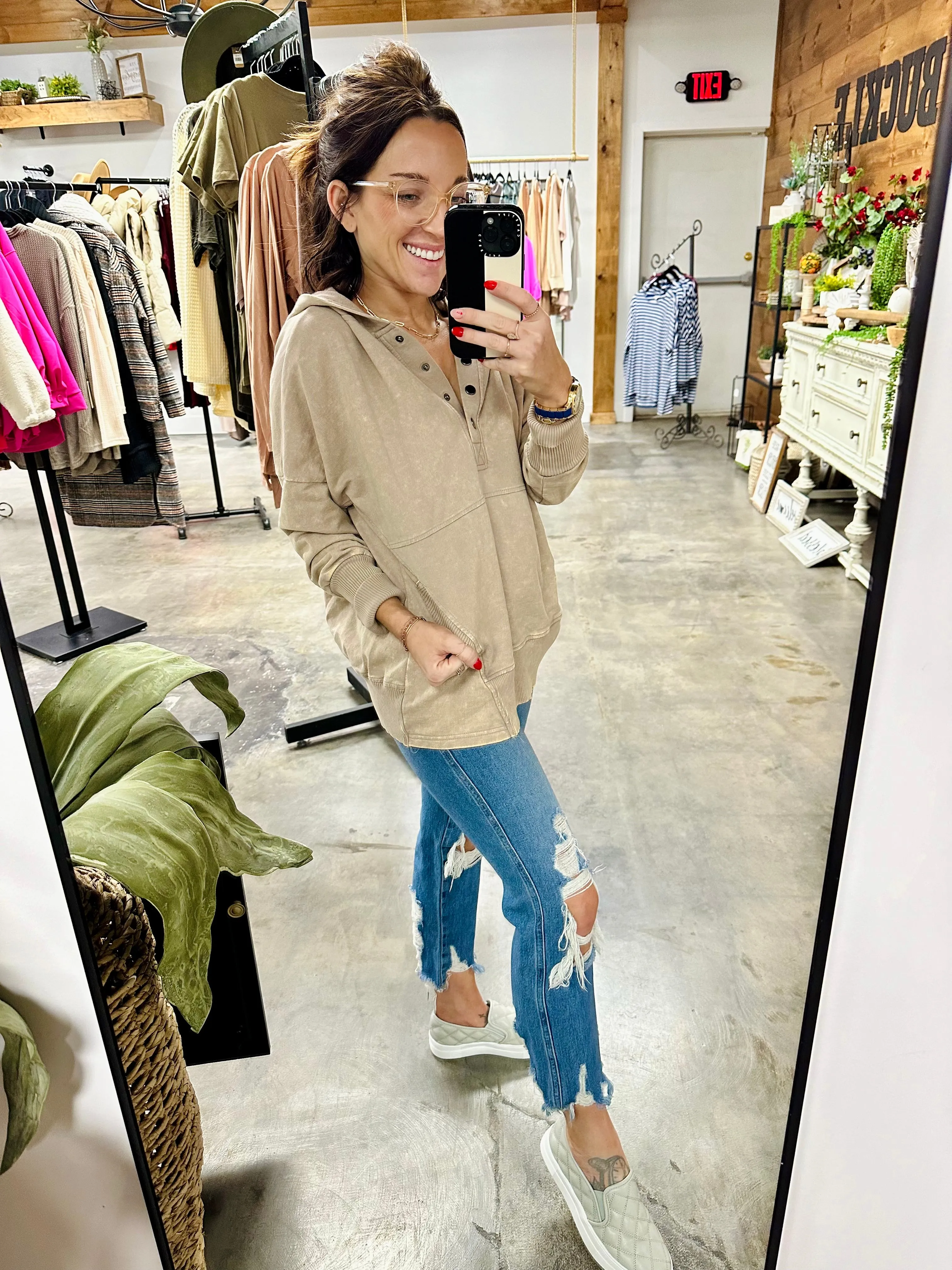 French Terry Acid Wash Kangaroo Pocket Hoodie