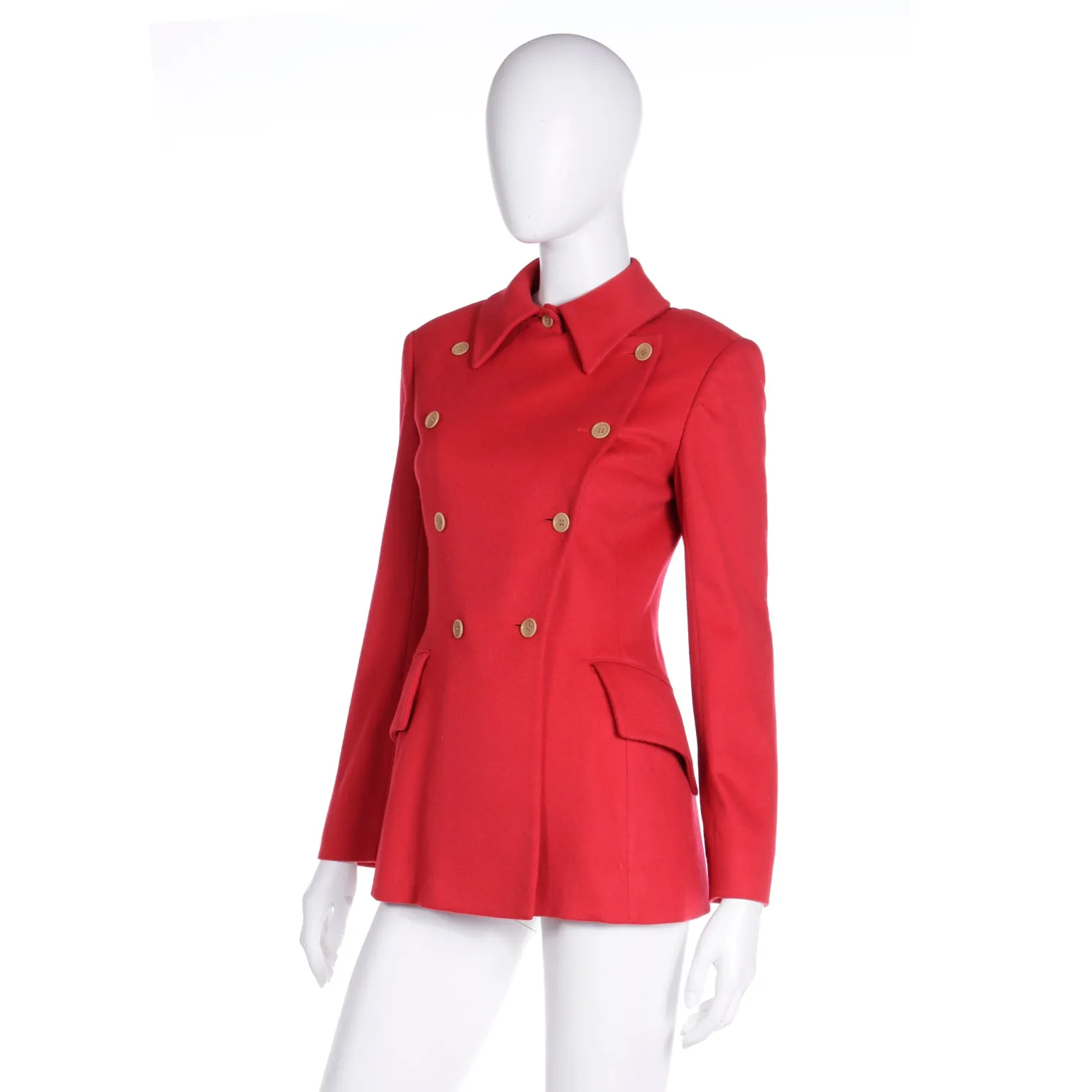 F/W 1995 Isaac Mizrahi Red Wool Double Breasted Jacket