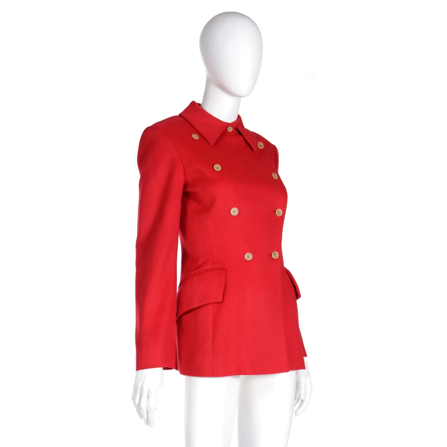 F/W 1995 Isaac Mizrahi Red Wool Double Breasted Jacket