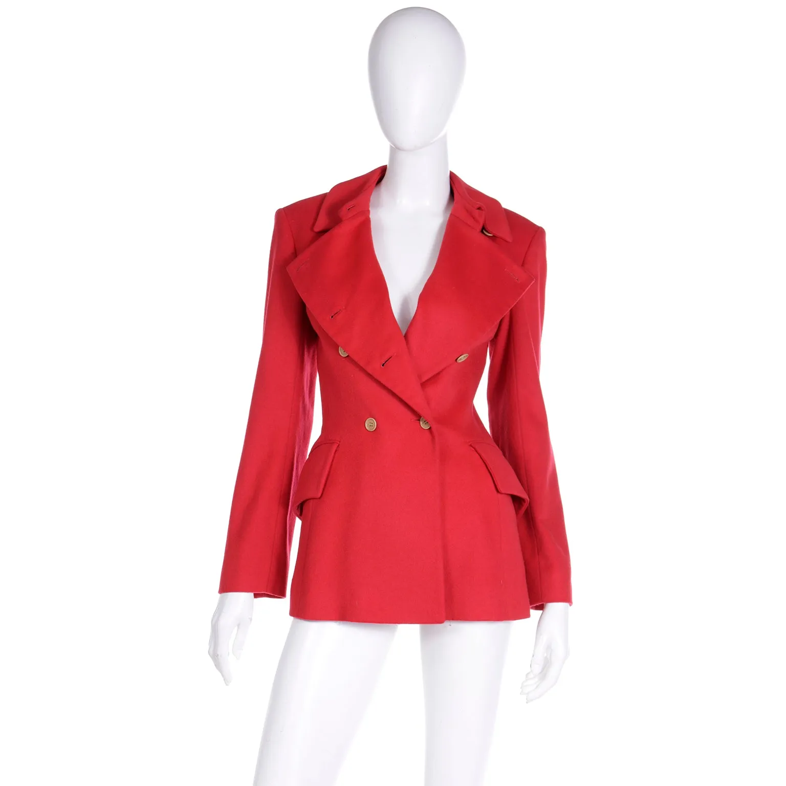 F/W 1995 Isaac Mizrahi Red Wool Double Breasted Jacket