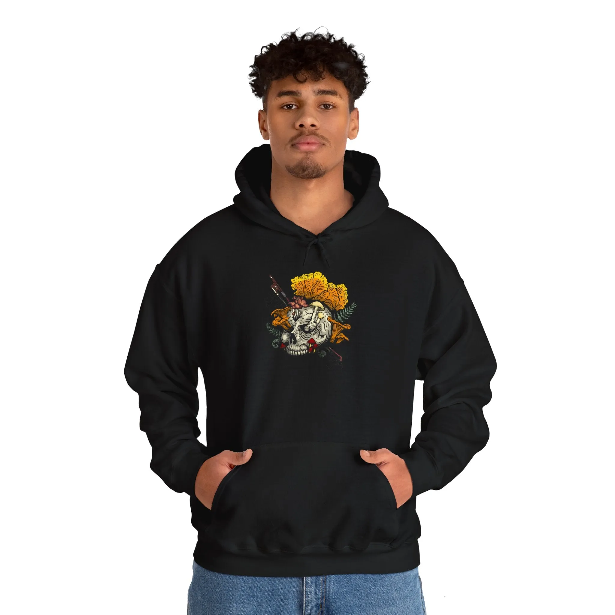 Halloween Mushroom Skull Hoodie! Skull fruiting with Chanterelles, Witches Hat, and more mushrooms!