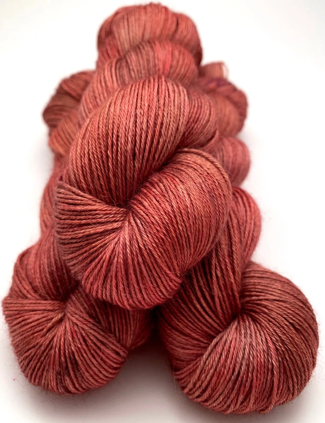 Hand Dyed Yarn "Another Brick in the Shawl" Brick Red Rust Brown Orange Pink Copper Speckled Merino Fingering 420yds 115g