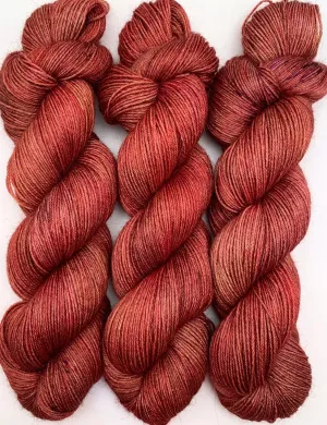 Hand Dyed Yarn "Another Brick in the Shawl" Brick Red Rust Brown Orange Pink Copper Speckled Merino Fingering 420yds 115g
