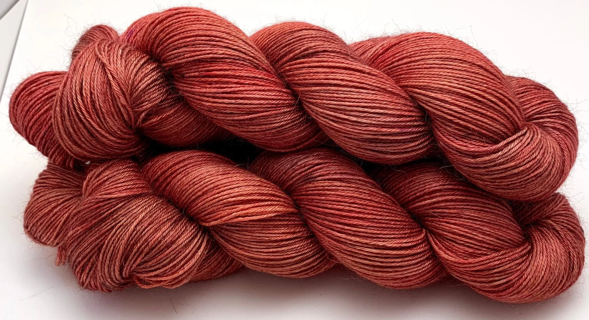 Hand Dyed Yarn "Another Brick in the Shawl" Brick Red Rust Brown Orange Pink Copper Speckled Merino Fingering 420yds 115g