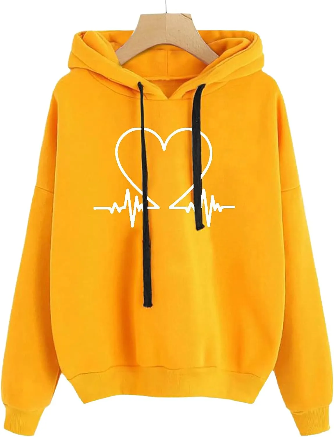 Heartbeat Graphic Hoodie Womens Cozy Oversized Pullover Soft Warm Casual Style Long Sleeve Sweatshirt