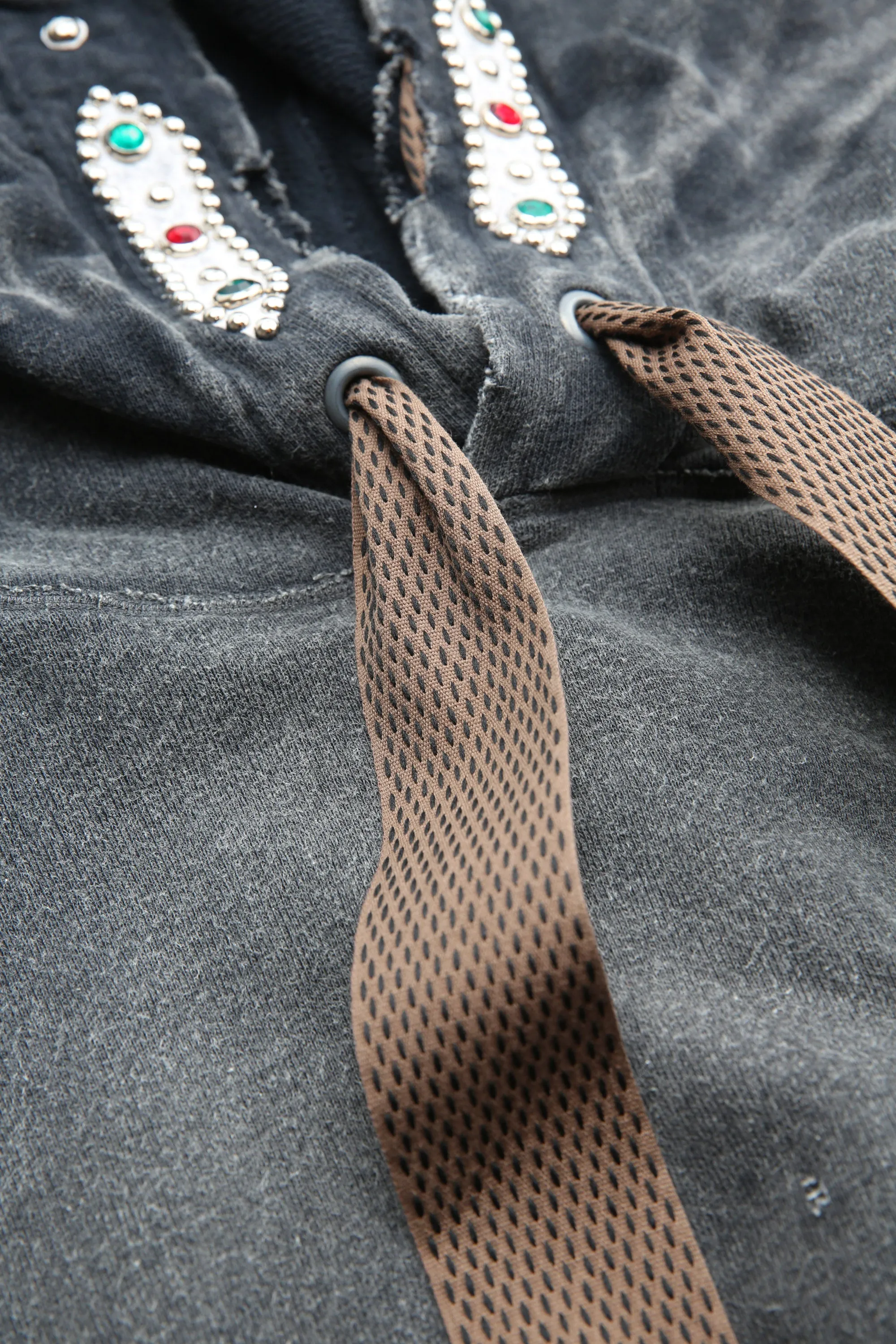 Kapital - SWT Knit THRILLER Damaged DEVIL Hoodie (STUDS) - Black