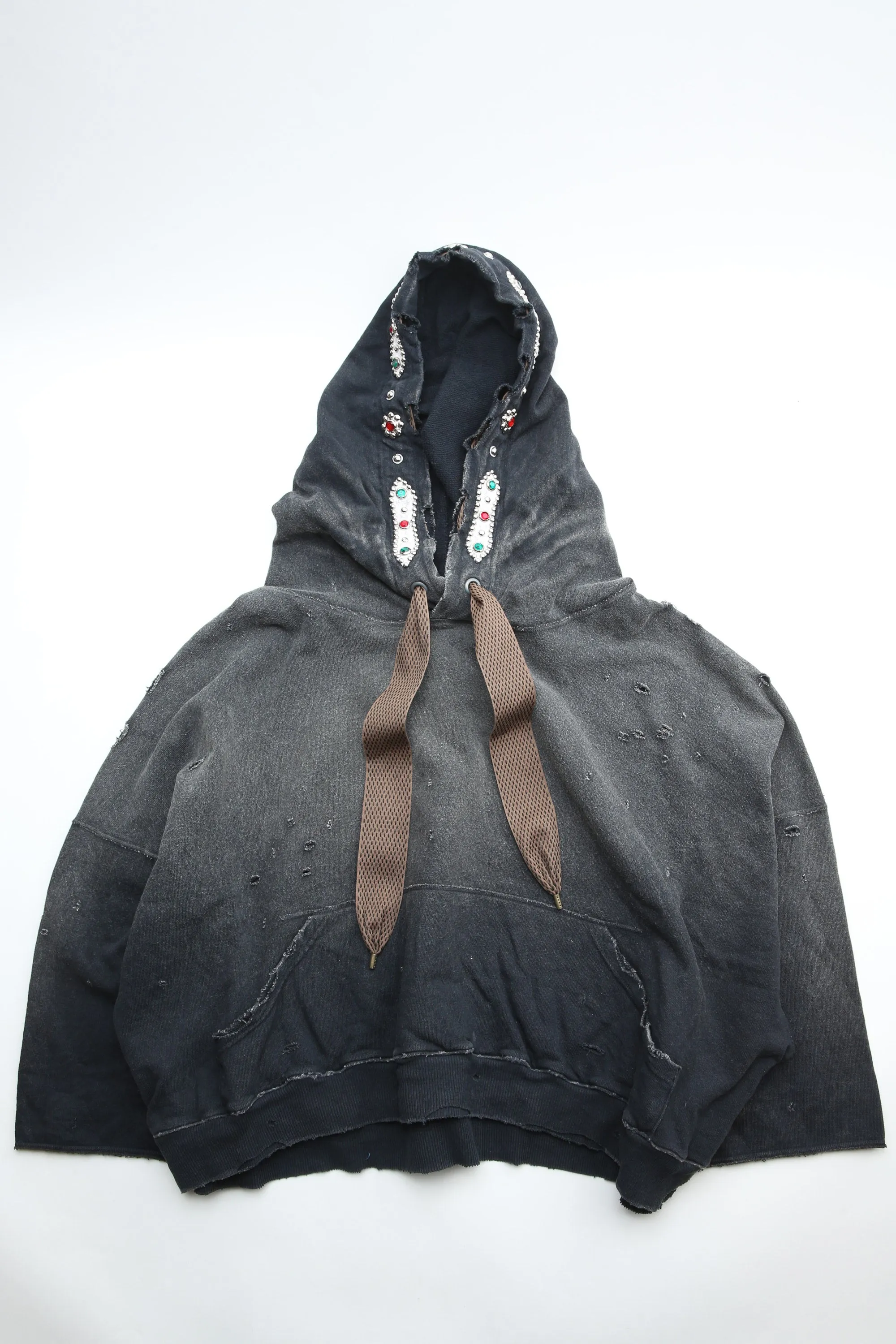 Kapital - SWT Knit THRILLER Damaged DEVIL Hoodie (STUDS) - Black