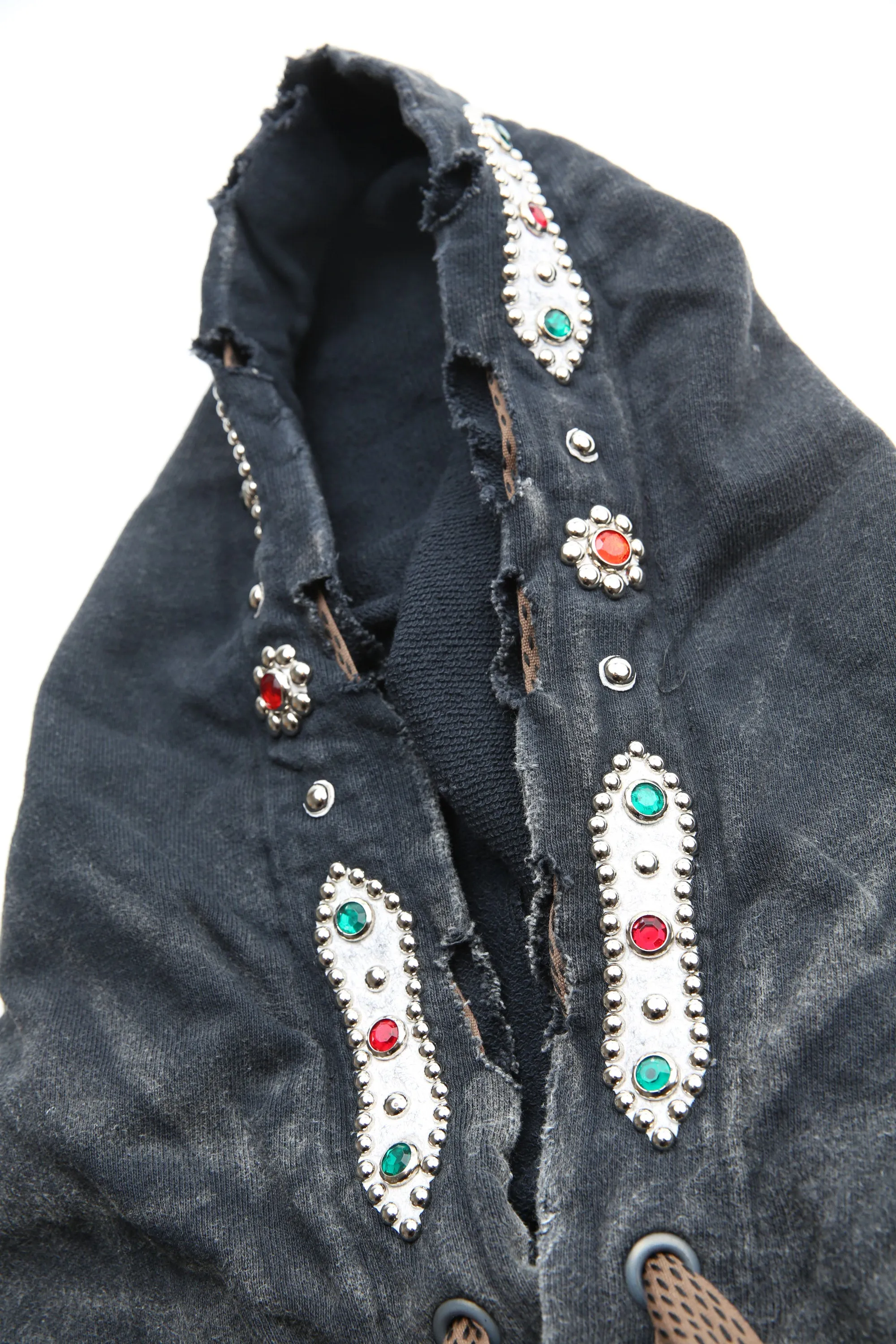 Kapital - SWT Knit THRILLER Damaged DEVIL Hoodie (STUDS) - Black