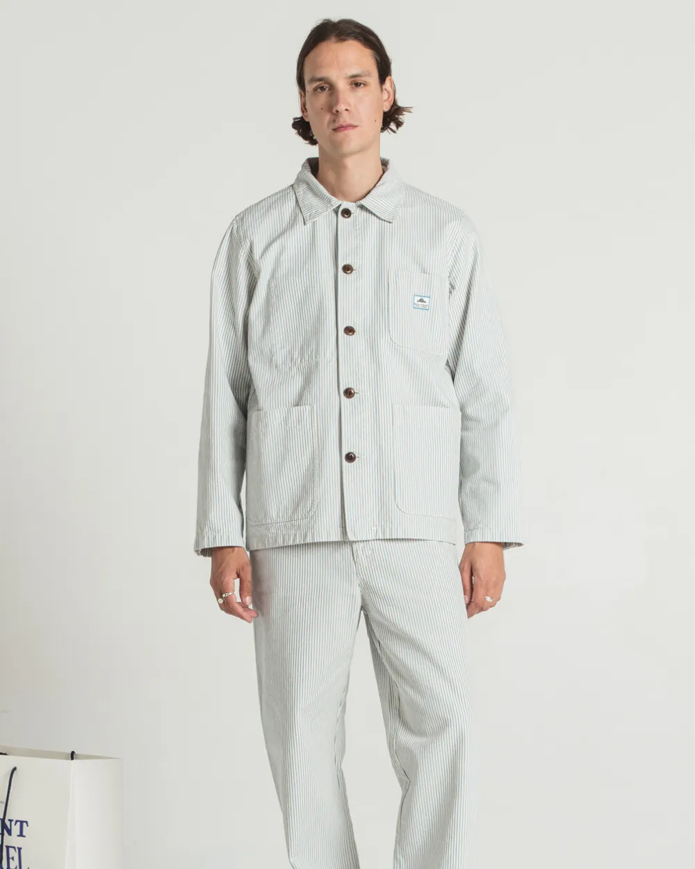Le Mont St Michel Vins Striped Work Jacket - Blue