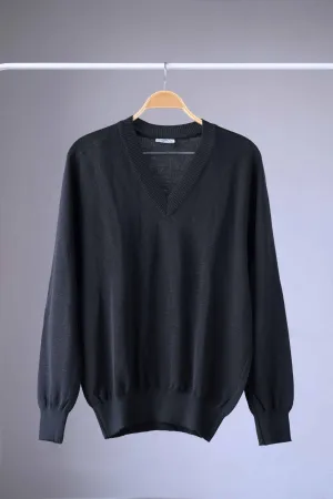LÖFFLER 80's Solid Black V-Neck Sweater