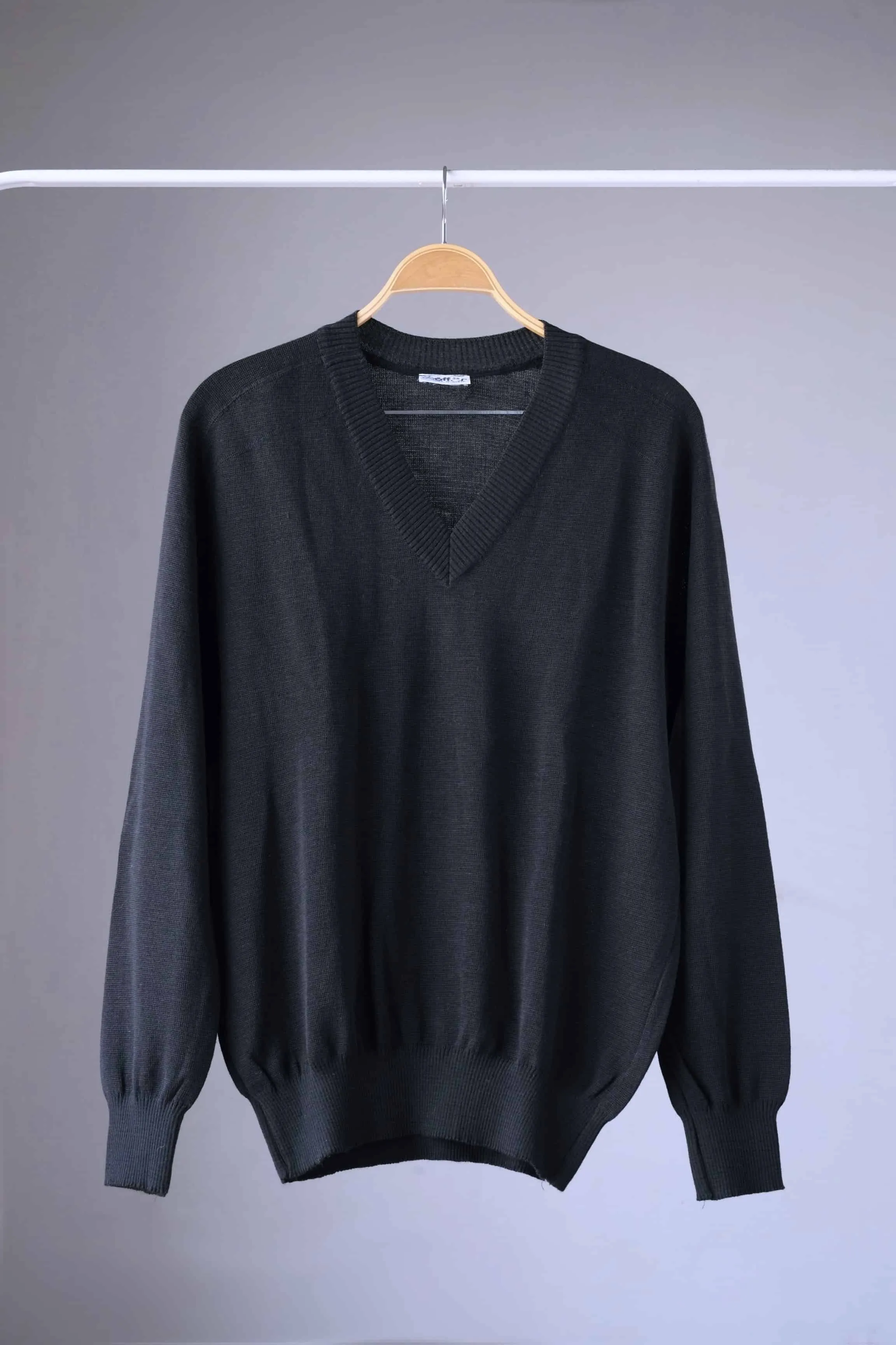 LÖFFLER 80's Solid Black V-Neck Sweater