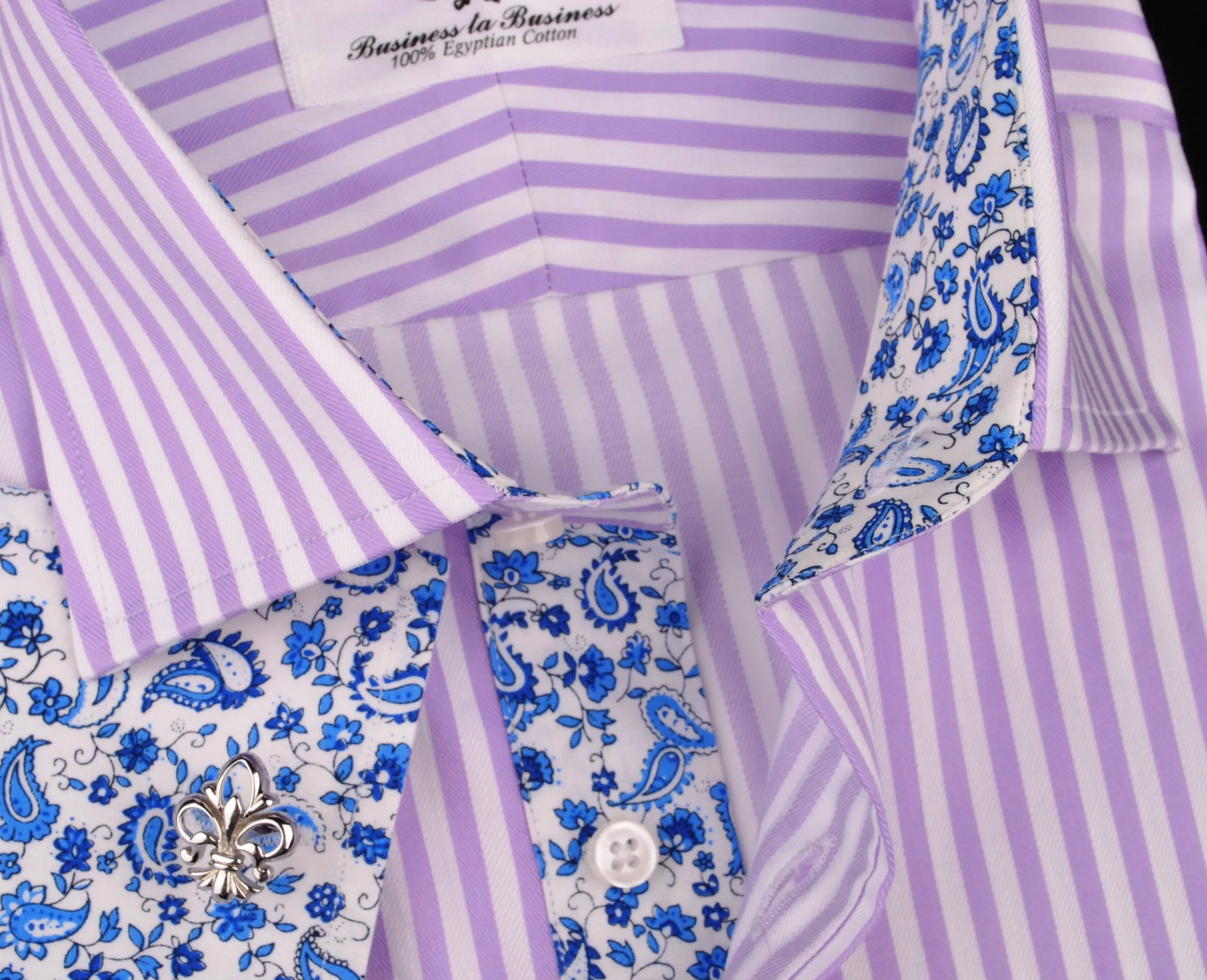 Lilac White Herringbone Formal Business Dress Shirt in Luxury Herringbone Stripe and French Double Cuffs