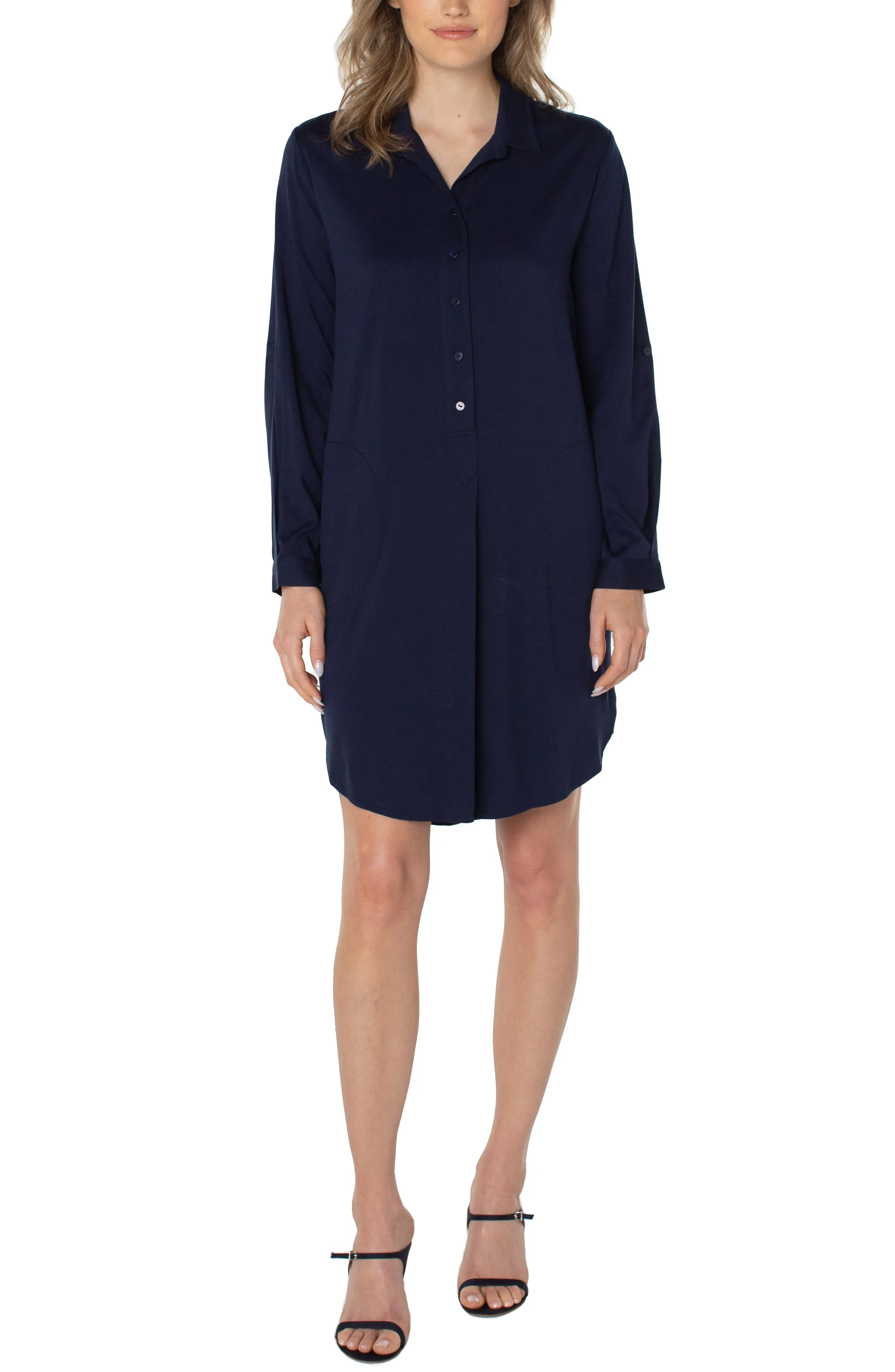Liverpool Popover Shirt Dress In Cosmic Navy
