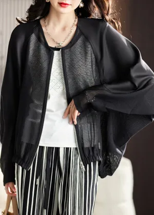 Loose Black Zippered Hollow Out Coats Batwing Sleeve AC1001 Loose Black Zippered Hollow Out Coats Batwing Sleeve AC1001