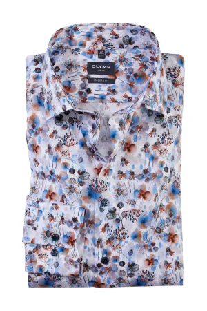 Luxor Modern Fit Flower Print Shirt - Orange/Blue