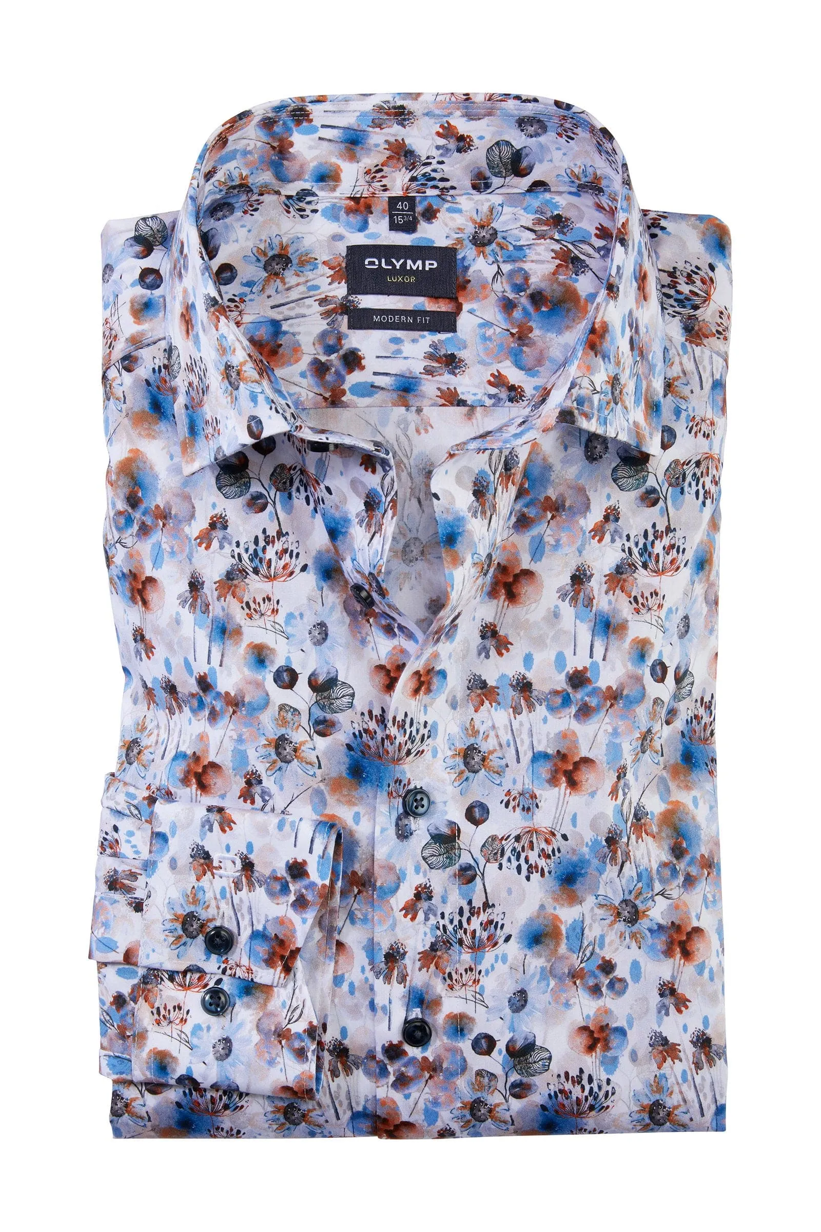 Luxor Modern Fit Flower Print Shirt - Orange/Blue