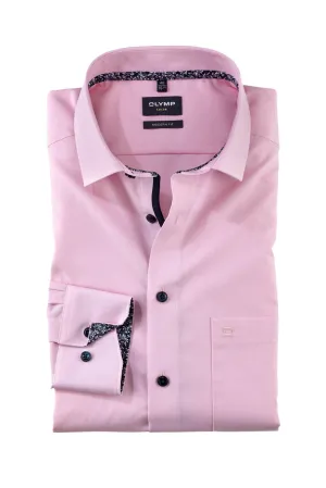 Luxor Modern Fit Plain Long Sleeve Shirt with Trim - Light Rose