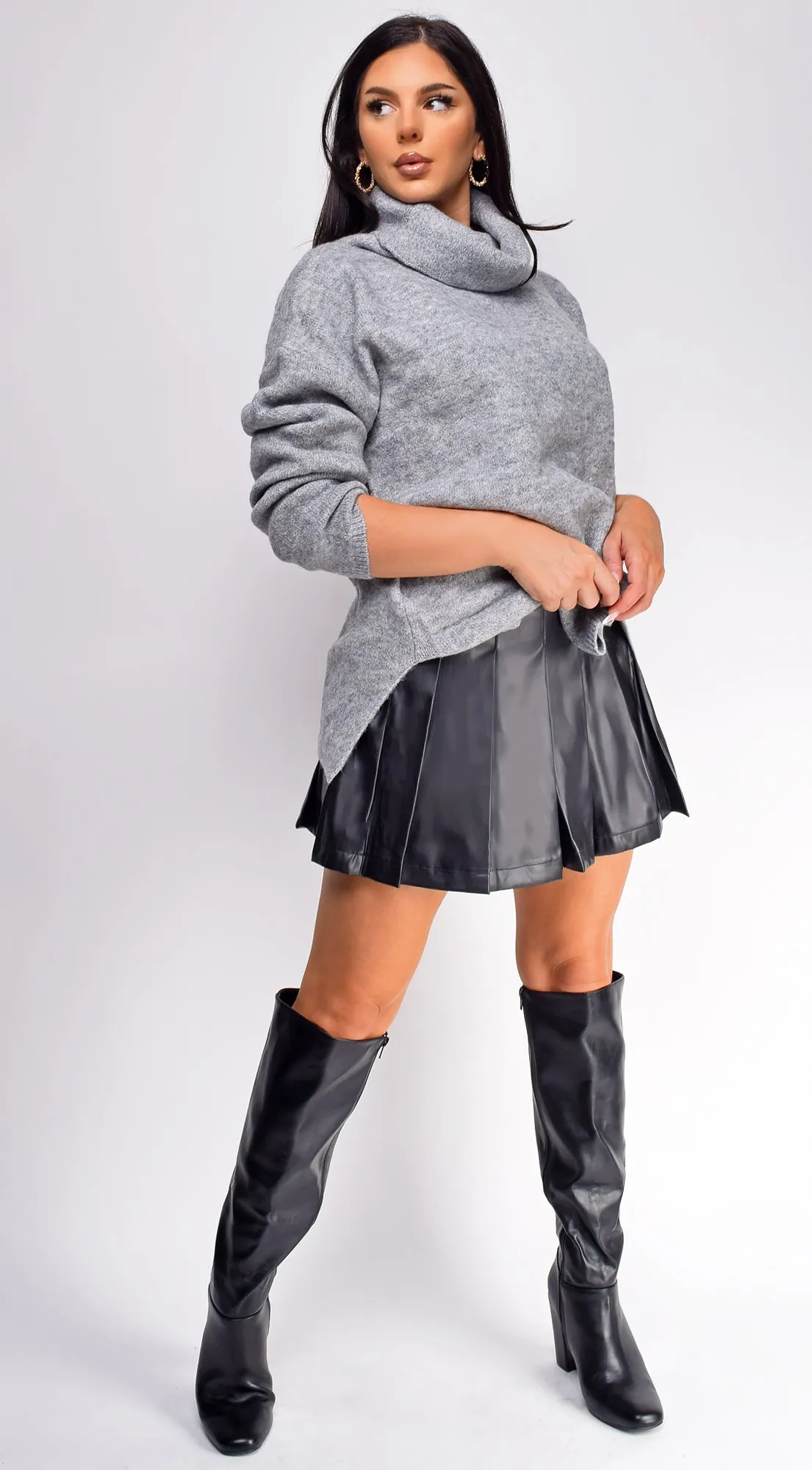 Melvina Gray Turtleneck Sweater Top