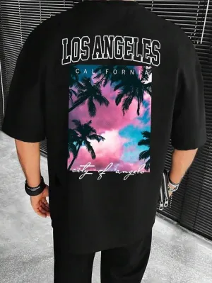 Men Tropical & Letter Graphic Tee