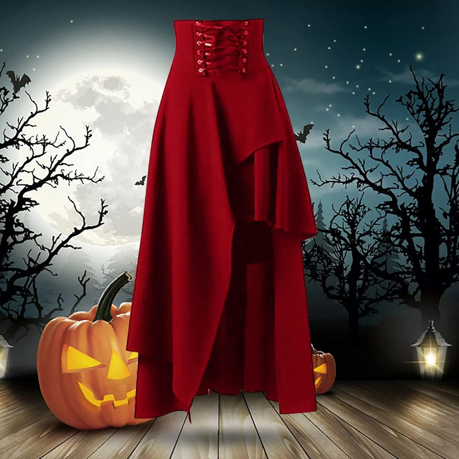 Midi Skirts for Women High Waist Lace Up Vintage Style Loose Hem Tummy Control Lolita Skirt Ladies Trendy Clothes