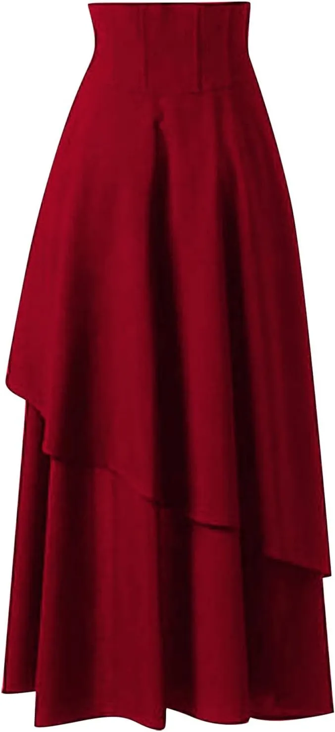 Midi Skirts for Women High Waist Lace Up Vintage Style Loose Hem Tummy Control Lolita Skirt Ladies Trendy Clothes