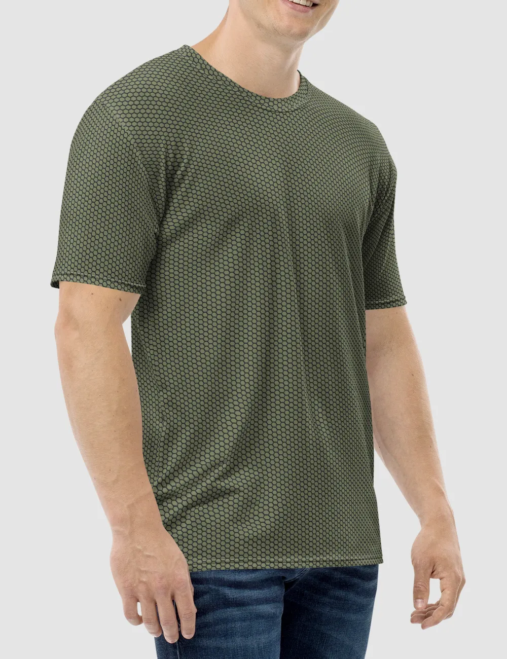 Moss Green Hexagon Pattern Men's Sublimated T-Shirt