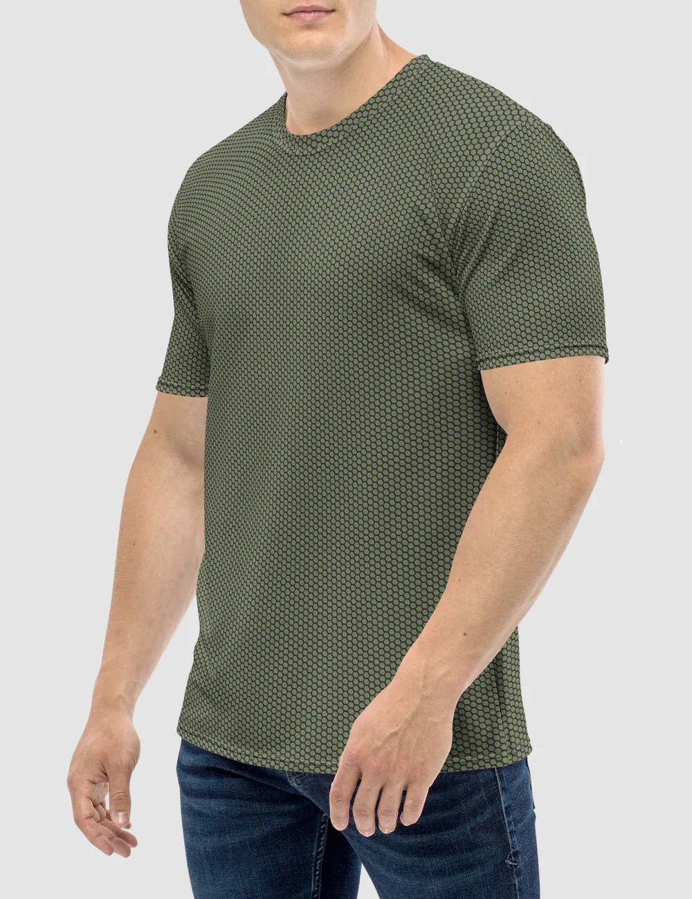 Moss Green Hexagon Pattern Men's Sublimated T-Shirt