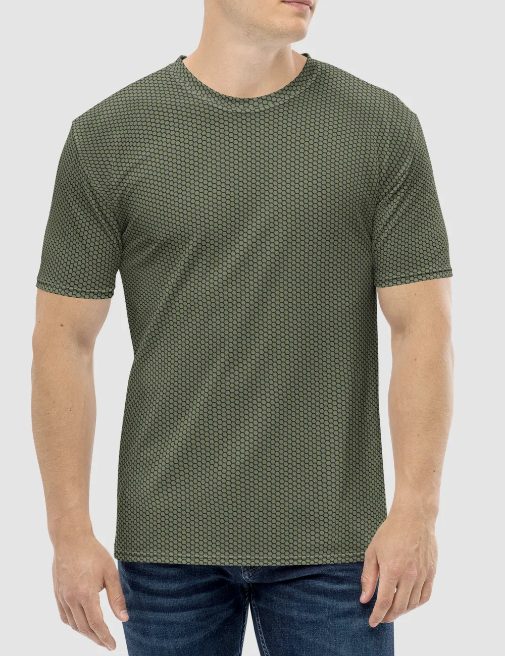 Moss Green Hexagon Pattern Men's Sublimated T-Shirt