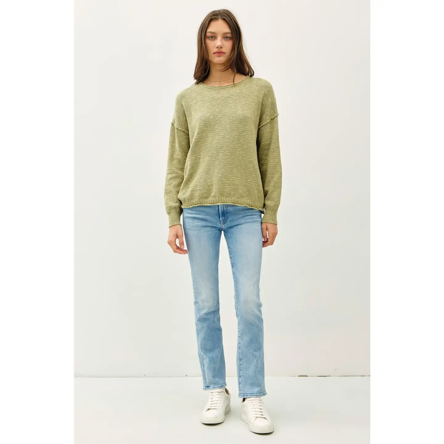 Moss Inside Out Drop Shoulder Pullover Sweater